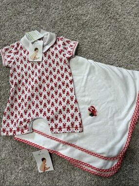 Baby Nautical Coastal Lobster Outfit and Blanket set - 3 months